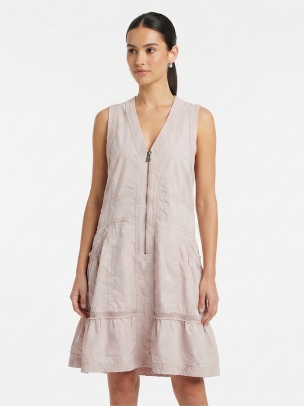 Daily Practice Trek Pink Zip Front Utility Vest Dress Tiered Mesh Accent Sz L